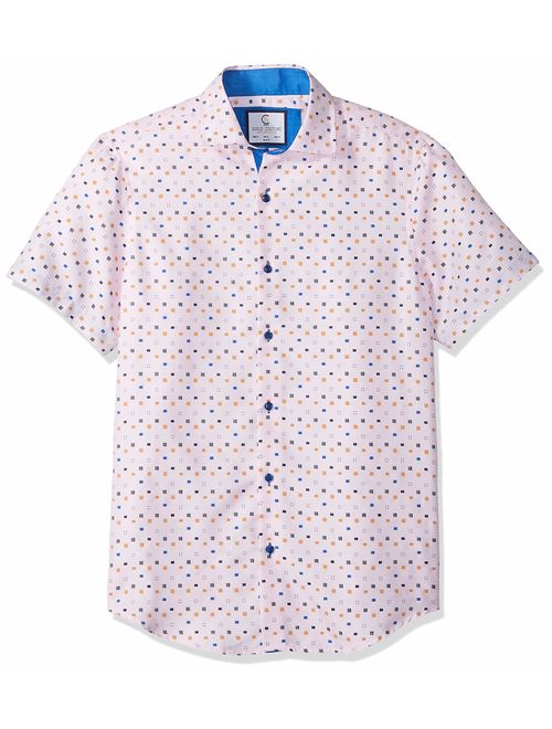 Azaro Uomo Men's Short Sleeve Button Down Shirt Casual Dress Loud Slim Fit