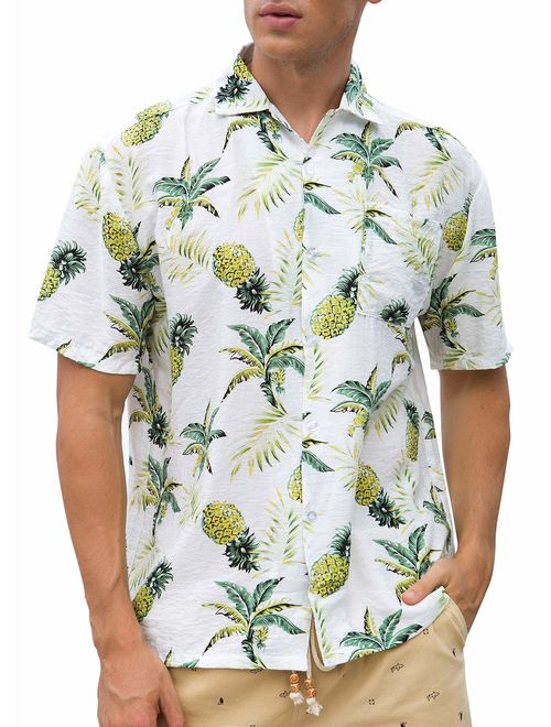 Janmid Men's Tropical Hawaiian Shirt Casual Button Down Short Sleeve Shirt