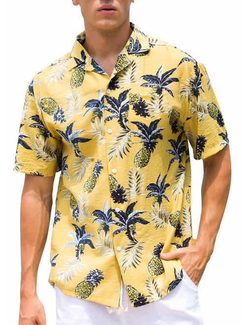 Janmid Men's Tropical Hawaiian Shirt Casual Button Down Short Sleeve Shirt