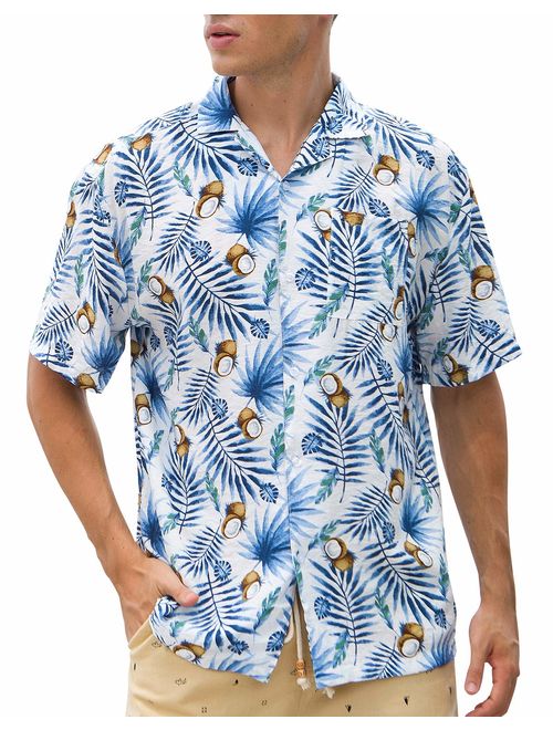 Janmid Men's Tropical Hawaiian Shirt Casual Button Down Short Sleeve Shirt