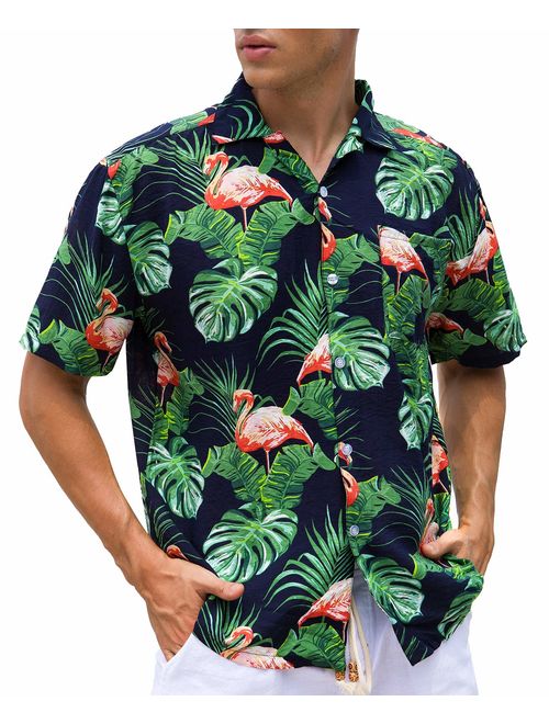 Janmid Men's Tropical Hawaiian Shirt Casual Button Down Short Sleeve Shirt