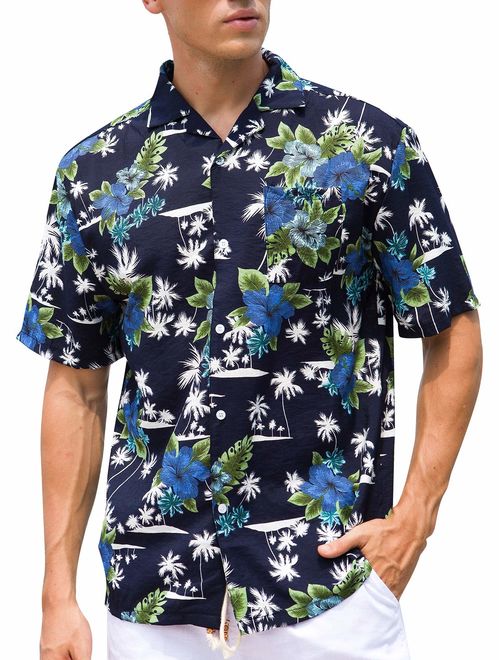 Janmid Men's Tropical Hawaiian Shirt Casual Button Down Short Sleeve Shirt