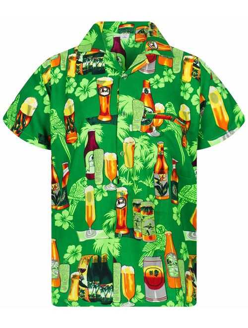 V.H.O. Funky Hawaiian Shirt Men Short Sleeve Front-Pocket Beerbottle Multiple Colors