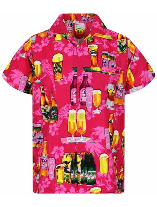 V.H.O. Funky Hawaiian Shirt Men Short Sleeve Front-Pocket Beerbottle Multiple Colors