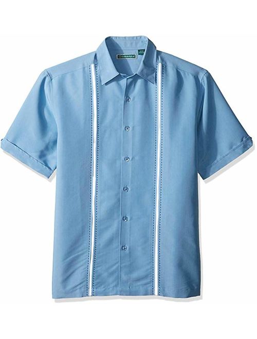 Cubavera Men's Short Sleeve Polyester L-Shape Embroidered Button-Down Shirt