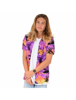 ISLAND STYLE CLOTHING Mens Hawaiian Short Sleeve Shirt Tropical Sunset Print