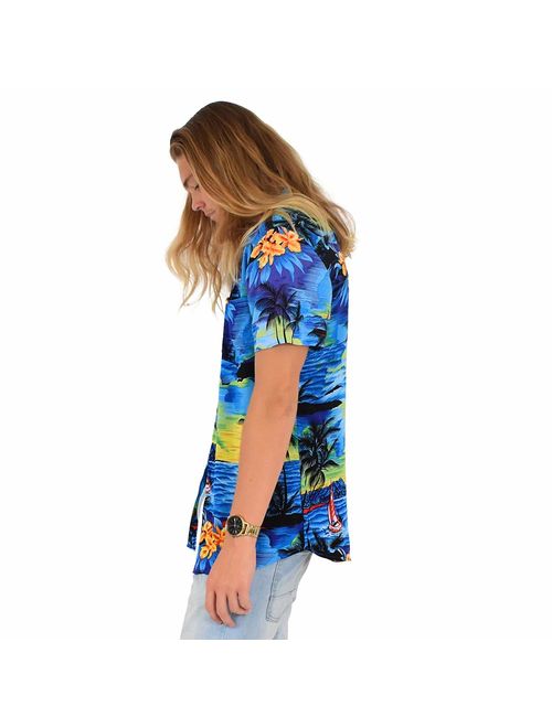 ISLAND STYLE CLOTHING Mens Hawaiian Short Sleeve Shirt Tropical Sunset Print