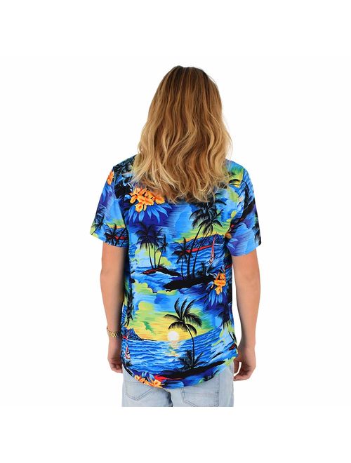 ISLAND STYLE CLOTHING Mens Hawaiian Short Sleeve Shirt Tropical Sunset Print