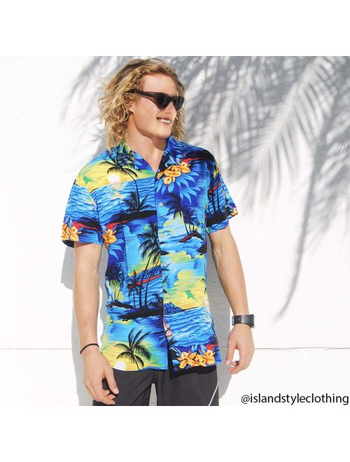 ISLAND STYLE CLOTHING Mens Hawaiian Short Sleeve Shirt Tropical Sunset Print