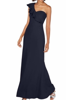 Women's One Shoulder Ruffle Sleeve Gown