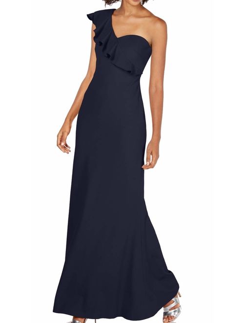 Calvin Klein Women's One Shoulder Ruffle Sleeve Gown