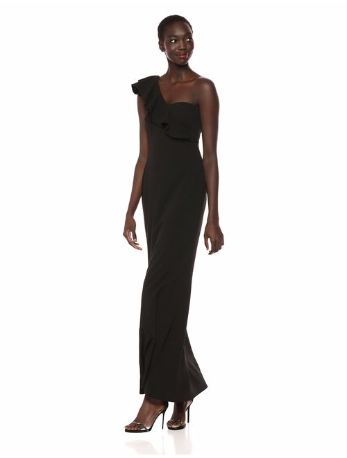 Calvin Klein Women's One Shoulder Ruffle Sleeve Gown