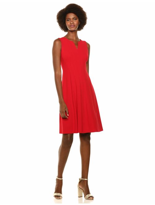 Calvin Klein Women's Sleeveless Seamed A-line Dress with Notch Neckline