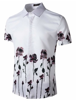 ief.G.S Men's Hawaii Fashion Design Short Sleeve Dress Shirts Printed Casual Holiday Beach Shirts