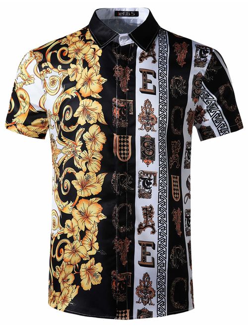 ief.G.S Men's Hawaii Fashion Design Short Sleeve Dress Shirts Printed Casual Holiday Beach Shirts