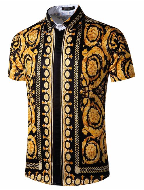 ief.G.S Men's Hawaii Fashion Design Short Sleeve Dress Shirts Printed Casual Holiday Beach Shirts