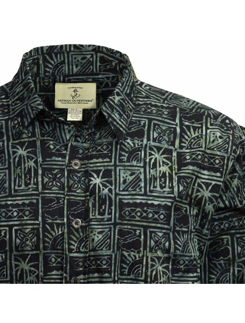 Artisan Outfitters Mens Outer Banks Batik Cotton Long Sleeve Shirt (Achromatic Gray, 2XB) AO214-46LS-2XB