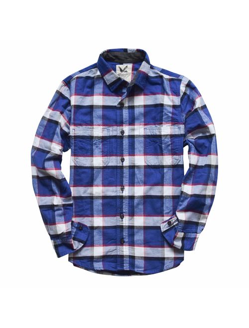 Men's Flannel Shirt Two-ply 100% Cotton Pre Washed Vintage Look Plaid Work Shirt