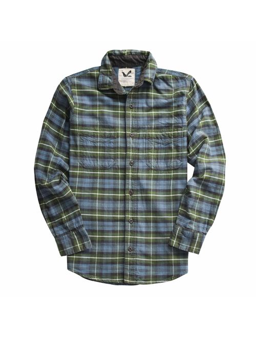 Men's Flannel Shirt Two-ply 100% Cotton Pre Washed Vintage Look Plaid Work Shirt