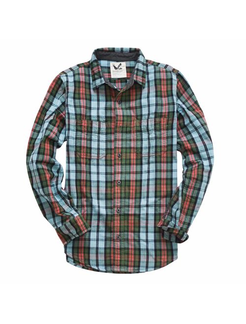 Men's Flannel Shirt Two-ply 100% Cotton Pre Washed Vintage Look Plaid Work Shirt