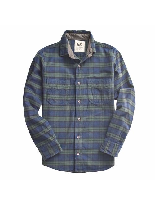 Men's Flannel Shirt Two-ply 100% Cotton Pre Washed Vintage Look Plaid Work Shirt