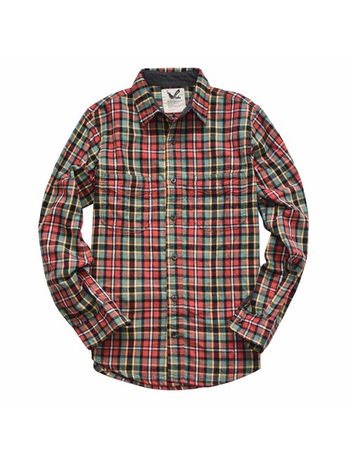 Men's Flannel Shirt Two-ply 100% Cotton Pre Washed Vintage Look Plaid Work Shirt