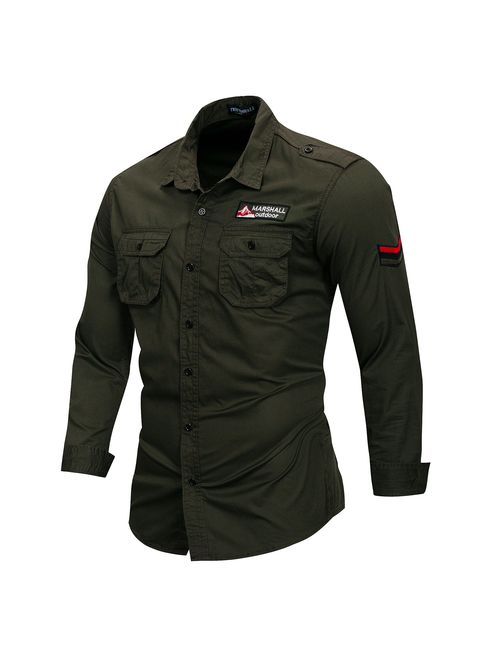 K-Men Men's Quick-Dry Long/Short Sleeve Fishing Shirts for Work Travel Military