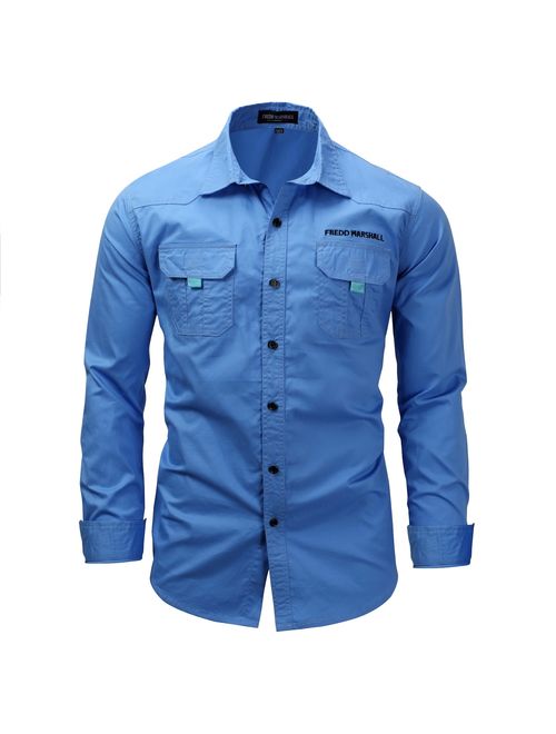 K-Men Men's Quick-Dry Long/Short Sleeve Fishing Shirts for Work Travel Military