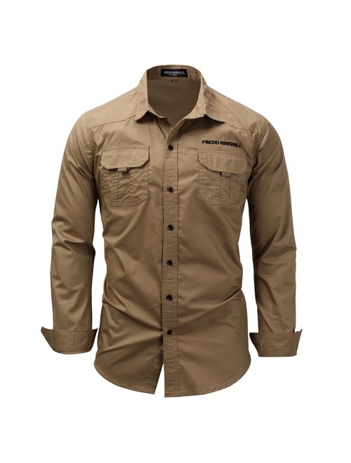 K-Men Men's Quick-Dry Long/Short Sleeve Fishing Shirts for Work Travel Military