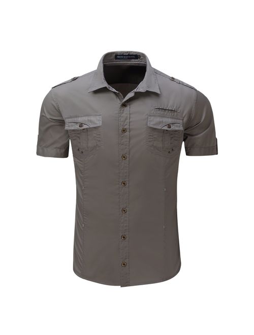 K-Men Men's Quick-Dry Long/Short Sleeve Fishing Shirts for Work Travel Military