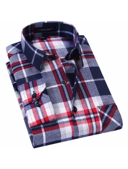 DOKKIA Men's Dress Long Sleeve Buffalo Plaid Gingham Flannel Shirts