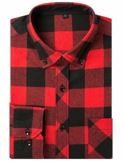 DOKKIA Men's Dress Long Sleeve Buffalo Plaid Gingham Flannel Shirts