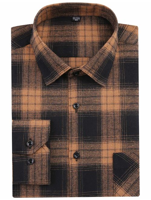 DOKKIA Men's Dress Long Sleeve Buffalo Plaid Gingham Flannel Shirts