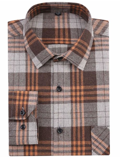 DOKKIA Men's Dress Long Sleeve Buffalo Plaid Gingham Flannel Shirts