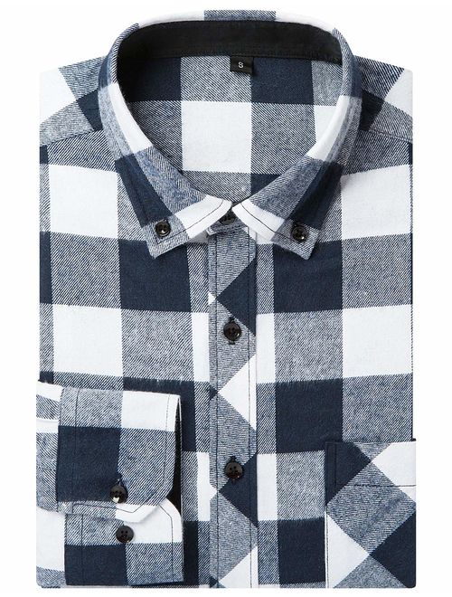 DOKKIA Men's Dress Long Sleeve Buffalo Plaid Gingham Flannel Shirts