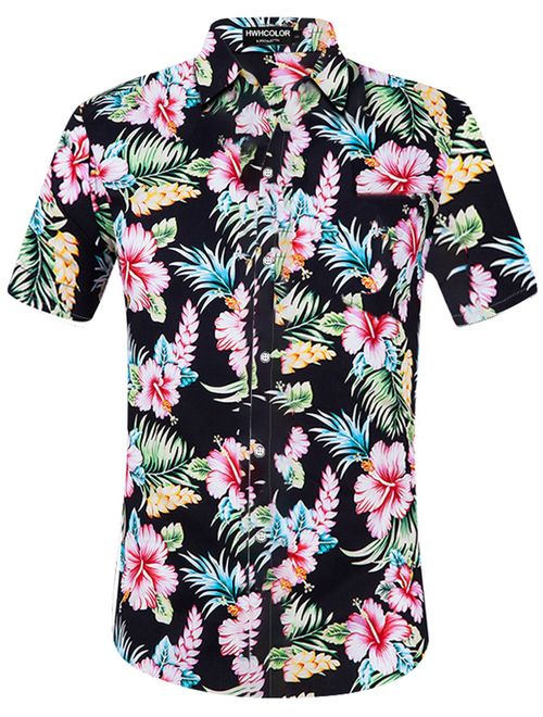 HWHColor Men's Hawaiian Aloha Beach Short Sleeve Shirt Casual Relaxed-Fit Button Down Shirts