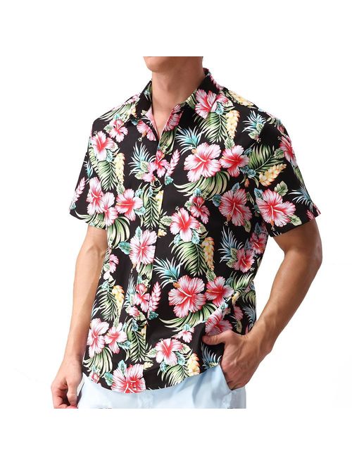 HWHColor Men's Hawaiian Aloha Beach Short Sleeve Shirt Casual Relaxed-Fit Button Down Shirts