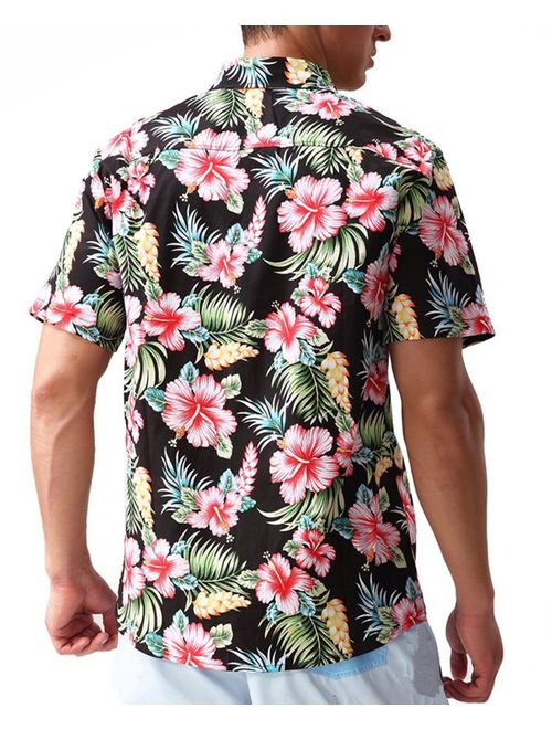 HWHColor Men's Hawaiian Aloha Beach Short Sleeve Shirt Casual Relaxed-Fit Button Down Shirts