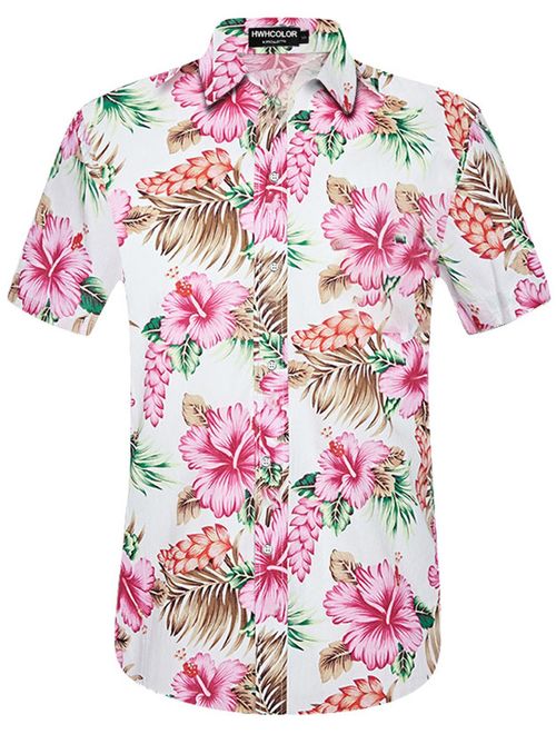 HWHColor Men's Hawaiian Aloha Beach Short Sleeve Shirt Casual Relaxed-Fit Button Down Shirts