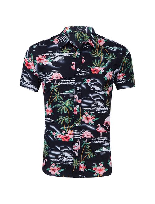 HWHColor Men's Hawaiian Aloha Beach Short Sleeve Shirt Casual Relaxed-Fit Button Down Shirts