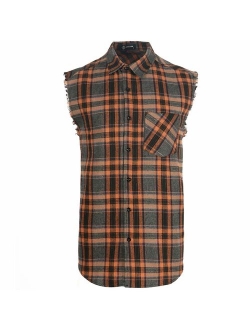 Sleeveless Plaid Front Shirt for Men,Cowboy Button Down Shirts