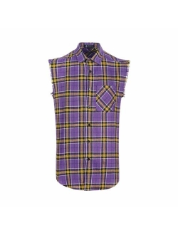 Sleeveless Plaid Front Shirt for Men,Cowboy Button Down Shirts