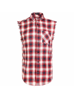 Sleeveless Plaid Front Shirt for Men,Cowboy Button Down Shirts