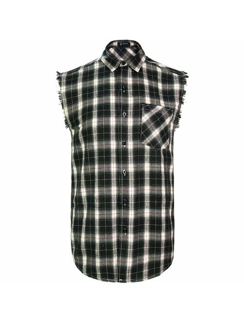 Sleeveless Plaid Front Shirt for Men,Cowboy Button Down Shirts