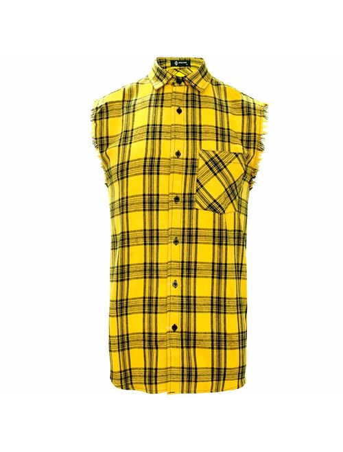 Sleeveless Plaid Front Shirt for Men,Cowboy Button Down Shirts