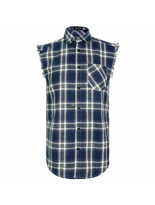 Sleeveless Plaid Front Shirt for Men,Cowboy Button Down Shirts