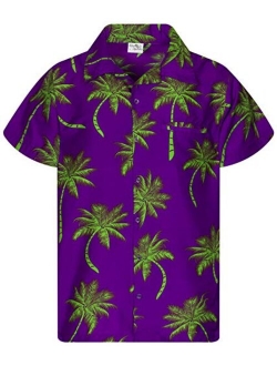 Funky Hawaiian Shirt Men Shortsleeve Frontpocket Hawaiian-Print Leaves Flowers Palm Shadow