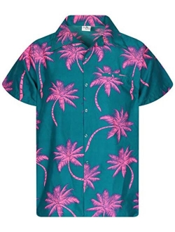 Funky Hawaiian Shirt Men Shortsleeve Frontpocket Hawaiian-Print Leaves Flowers Palm Shadow