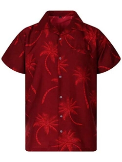 Funky Hawaiian Shirt Men Shortsleeve Frontpocket Hawaiian-Print Leaves Flowers Palm Shadow