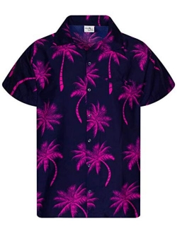 Funky Hawaiian Shirt Men Shortsleeve Frontpocket Hawaiian-Print Leaves Flowers Palm Shadow